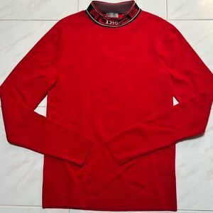 Christian Dior Roses Pullover Wool Turtleneck Sweatshirt Women’s Small Red